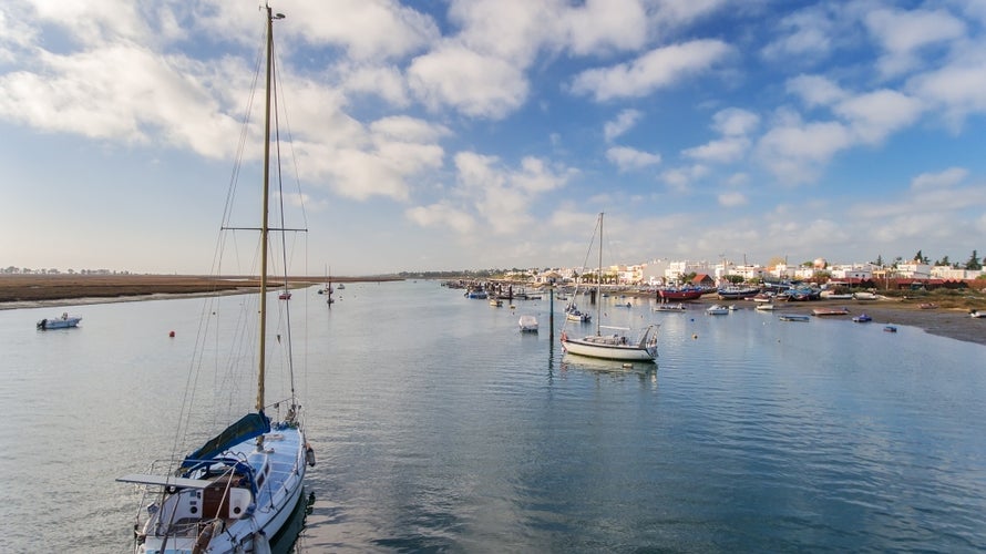 Photo of aerial view from the sky at the village Santa Luzia, Tavira, Portugal.