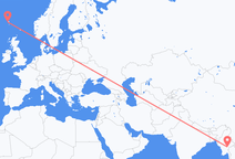 ミャンマー (ビルマ)のロイコーから、フェロー諸島のソルヴァーグルまでのフライト