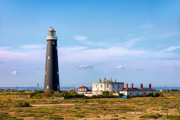 photo of view of The Old Lighthouse at the Dungeness Headland, Kent, England.