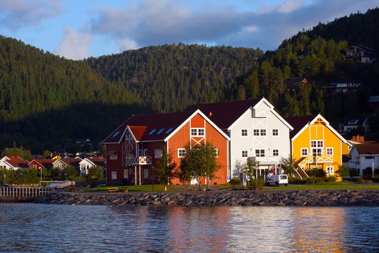 photo  of view of View of bay of morning Namsos, Norway.