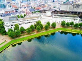 Photo of aerial view of small Norway city Sogndal.