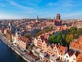 Photo of aerial view of beautiful architecture of the Bolkow castle and the city in Lower Silesia at summer, Poland