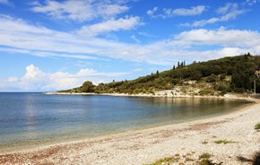 Photo of aerial view of Palaiokastritsa beach on Corfu islands, Greece.