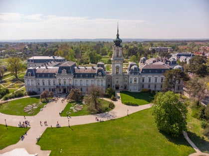 Photo of aerial view of the Festetics Palace in Keszthely, that is the third Hungarian palace in size, while it is the most popular with visitors.