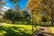 photo of autumn in a sunny day at Ferrera Park in Aviles, Spain.