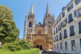 Photo of Bordeaux aerial panoramic view. Bordeaux is a port city on the Garonne river in Southwestern France.