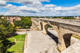 Photo of aerial view of Triumphal Arch or Arc de Triomphe in Montpellier city in France.