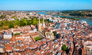 photo of an aerial view above Saint-Jean-de-Luz is a fishing town at the mouth of the Nivelle river, in southwest France’s Basque country. 