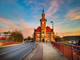 Photo of aerial view of the city Hamm Westfalen Ruhrgebiet in Germany.