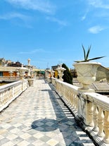 Photo of beautiful landscape of panoramic aerial view port of Genoa in a summer day, Italy.