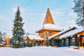 photo of beautiful view of Finnish landscape with trees in snow, ruka, karelia, lapland, hilly winter landscapes in famous winter sports area called Ruka.