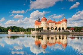 Photo of scenic summer view of the Old Town architecture with Elbe river embankment in Dresden, Saxony, Germany.