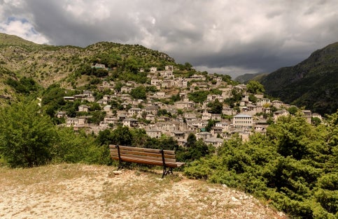 Photo of the traditional, greek village Syrrako which is on the mountain Peristeri at an altitude of 1200 meters, Greece.
