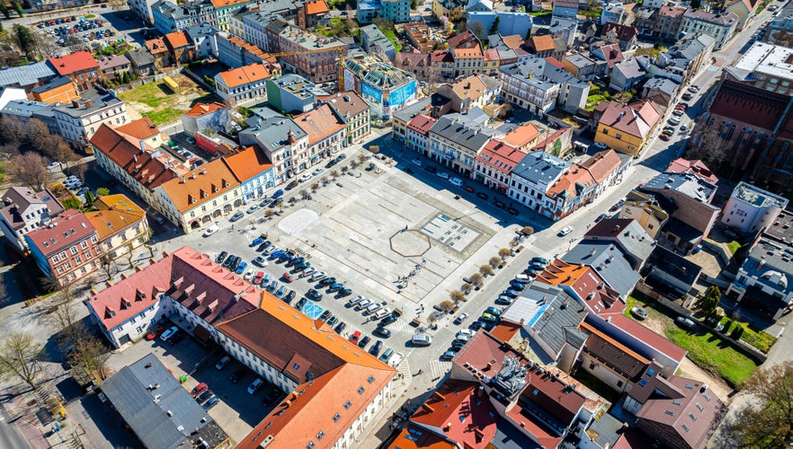 View of city of Oswiecim in Poland, where Auschwitz concentration camp is located