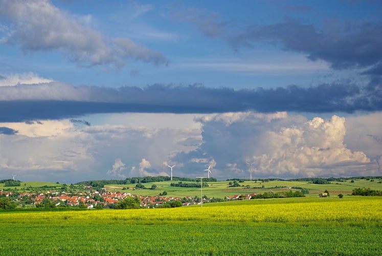 A rural landscape on top of the Swabian Alb mountains South of Reutlingen, Germany.