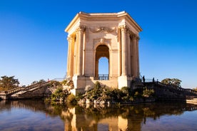 Photo of aerial view of Triumphal Arch or Arc de Triomphe in Montpellier city in France.