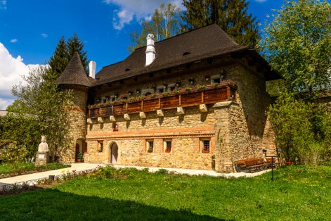 Photo of Moldovita Monastery, a Romanian Orthodox monastery in Vatra Moldovitei, Suceava County, Moldavia, Romania.