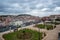 Landscaped terrace of viewpoint de São Pedro de Alcântara with panoramic views of Lisbon.