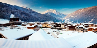 photo of an aerial view of winter resort Mayrhofen, Austria.