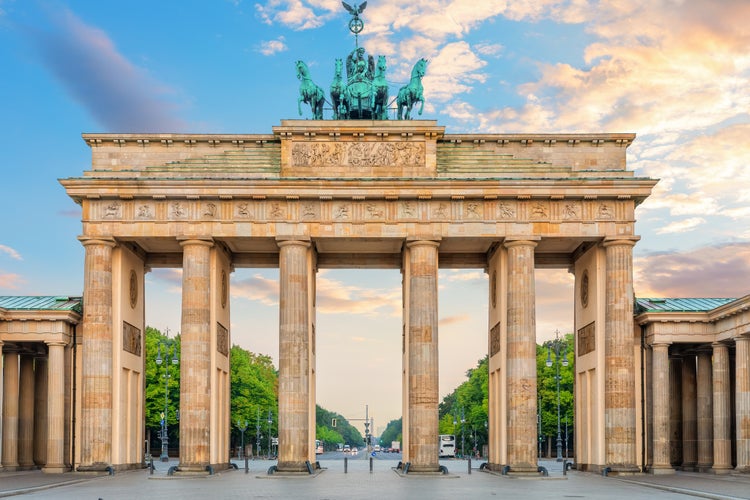 photo of view of Famous Brandenburg Gate, popular place of visit, close view, Berlin, Germany