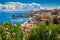 Photo of aerial view of beautiful coastal landscape with old town of Gaeta, Italy.