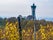 The vineyards in Lendavske gorice on an autumn day with the Vinarium view tower rising in the background