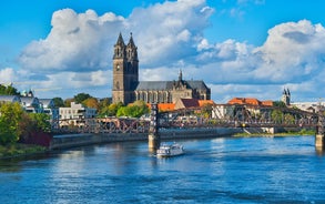 Photo of scenic summer view of the Old Town architecture with Elbe river embankment in Dresden, Saxony, Germany.