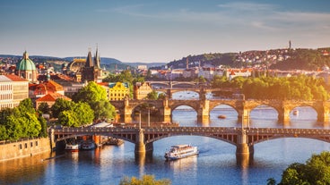 Photo of scenic summer view of the Old Town architecture with Elbe river embankment in Dresden, Saxony, Germany.