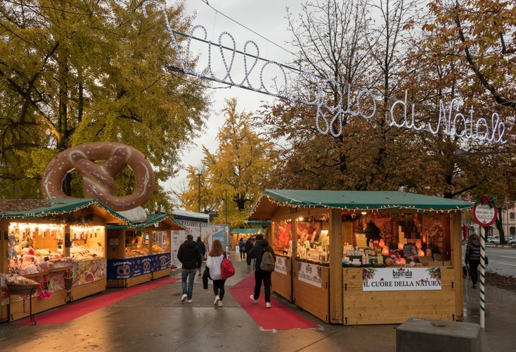 BERGAMO, ITALY - Christmas market (Mercatini di Natale - Villaggio di Natale) in Bergamo city, Lombardy, Italy