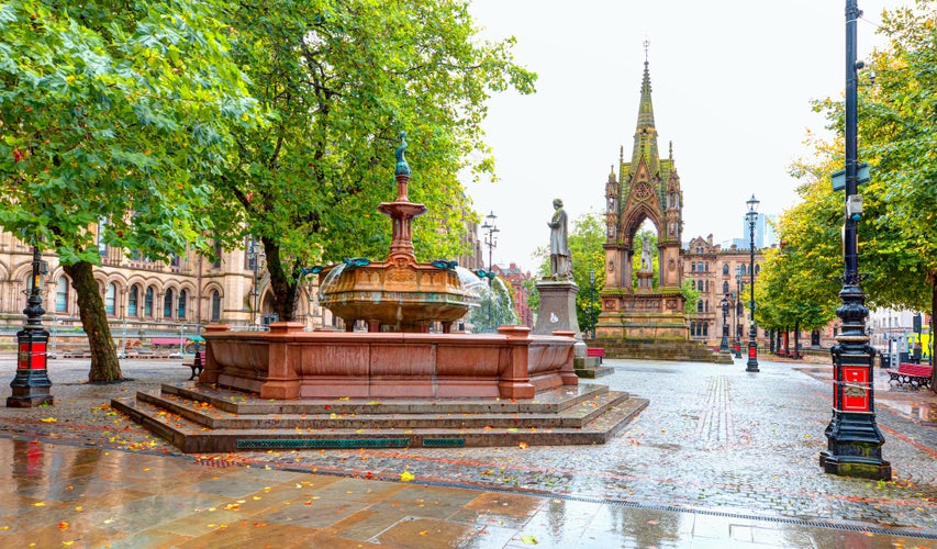 Photo of Albert Memorial, Albert Square in front of Manchester Town Hall,UK.