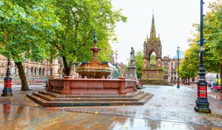 Photo of Nottingham Council House and a fountain front shot at Twilight, UK.