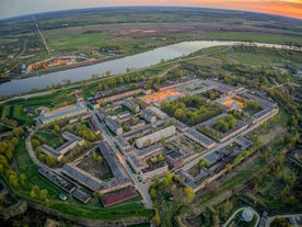 Photo of aerial view over the downtown Daugavpils city (Latvia).