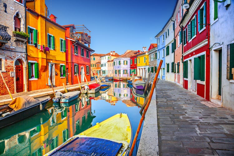 Colorful houses in Burano, Venice, Italy.