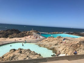 photo of an aerial view of Laginha beach in Mindelo city in Sao Vicente Island in Cape Verde in Portugal.