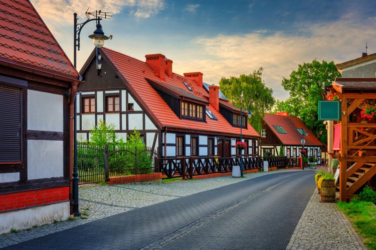 Beautiful architecture of the Ustka town by the Baltic Sea at summer, Poland.