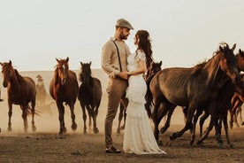 Sesión de fotos en Capadocia con vestidos voladores