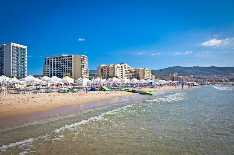 Nord part of Nessebar beach on the Black Sea in Bulgaria.