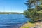 photo of a beautiful forest lake in Nacka Nature Reserve (Nackareservatet) in Stockholm, Sweden. 
