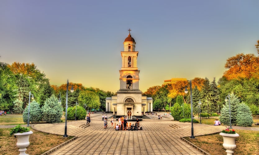 Bell tower of the Nativity Cathedral in Chisinau - Moldova.