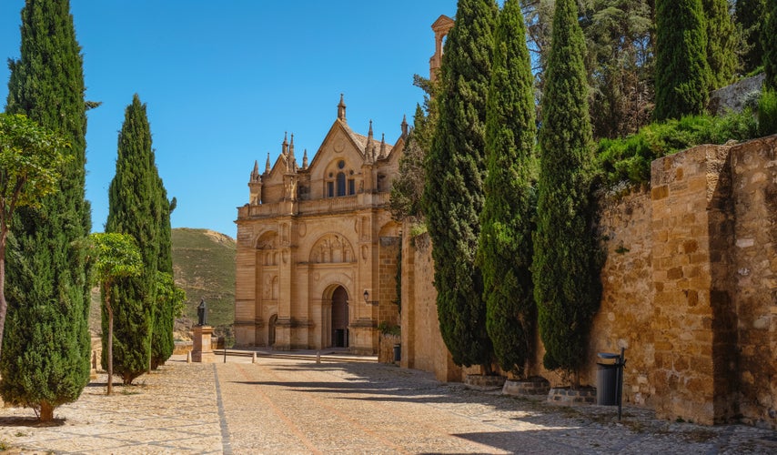 Photo of the Plaza de Santa Maria square leading to the Real Colegiata de Santa Maria la Mayor church in Antequera, in the province of Malaga, Spain.