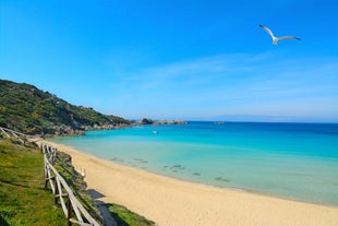 Photo of scenic aerial view over the town of Santa Teresa Gallura, located on the northern tip of Sardinia, on the Strait of Bonifacio, Italy.