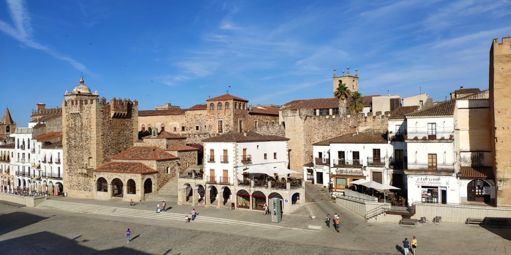 The Plaza Mayor, located in the Parte Antigua (Monumental City) of Caceres