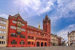 Panoramic view of historic Zurich city center with famous Fraumunster, Grossmunster and St. Peter and river Limmat at Lake Zurich on a sunny day with clouds in summer, Canton of Zurich, Switzerland