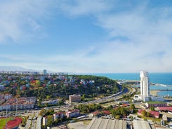 Photo of city and beach view taken by drone from Atakum district of Kurupelit Yat Limanı Samsun.