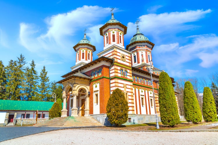 Photo of Sinaia Monastery on Prahova Valley, Carpathian Mountains, Romania.