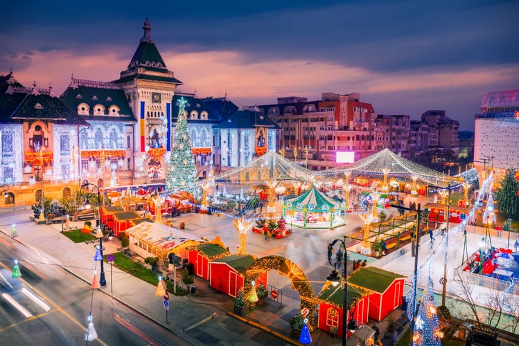 Beautiful Craiova Christmas Market, european , famous winter destination in Eastern Europe, historical Oltenia, Romania.