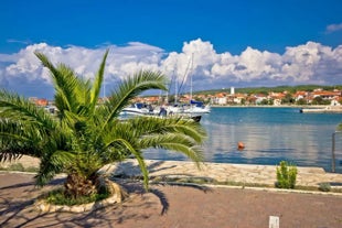 Photo of adriatic village of Bibinje harbor and waterfront panoramic view, Croatia.