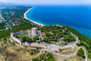 Photo of aerial View of the Coastline and Beach of Leptokarya, Greece.