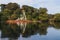 Photo of Pagoda reflecting in the water in the oriental themed Peasholm Park in Scarborough, UK.