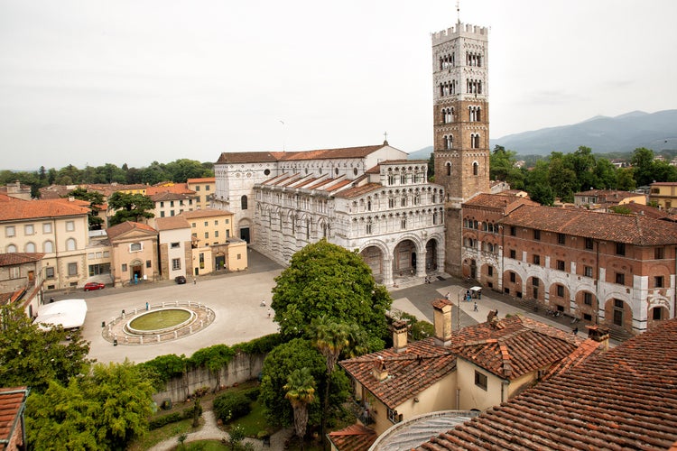 photo of view of Detail exterior view of Lucca Cathedral (Duomo di Lucca, Cattedrale di San Martino) is a Roman Catholic cathedral dedicated to Saint Martin in Lucca, Italy. It is the seat of the Archbishop of Lucca.